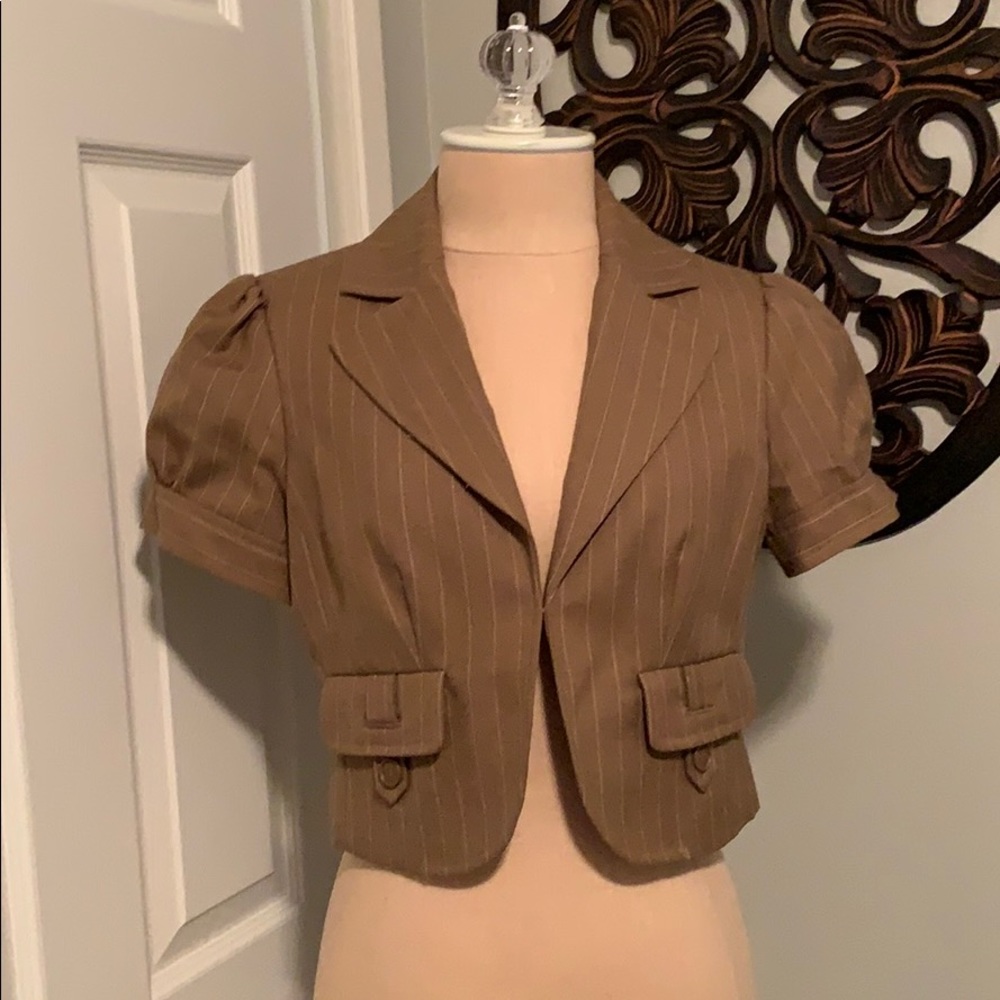 LOFT Brown Pinstripe Cropped Blazer
